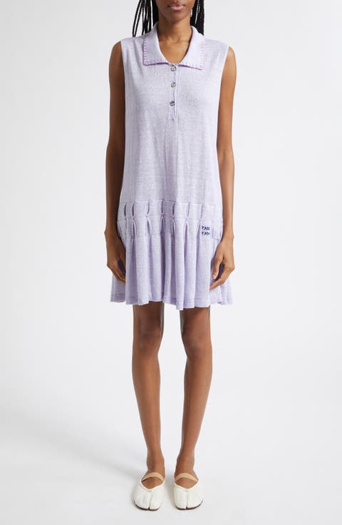 Snowflake Pointelle Linen & Cotton Polo Sweater Dress