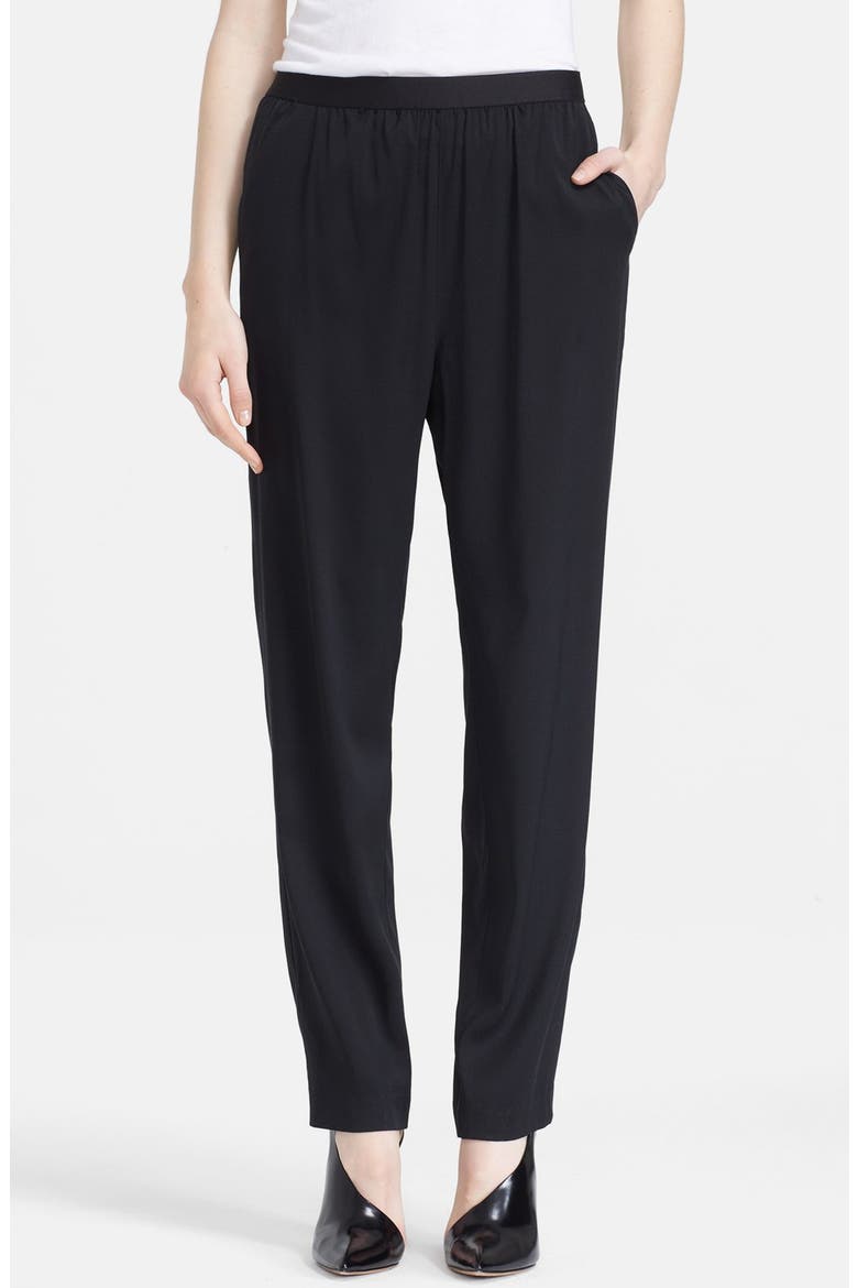 T by Alexander Wang Silk Twill Pants, Main, color, BLACK
