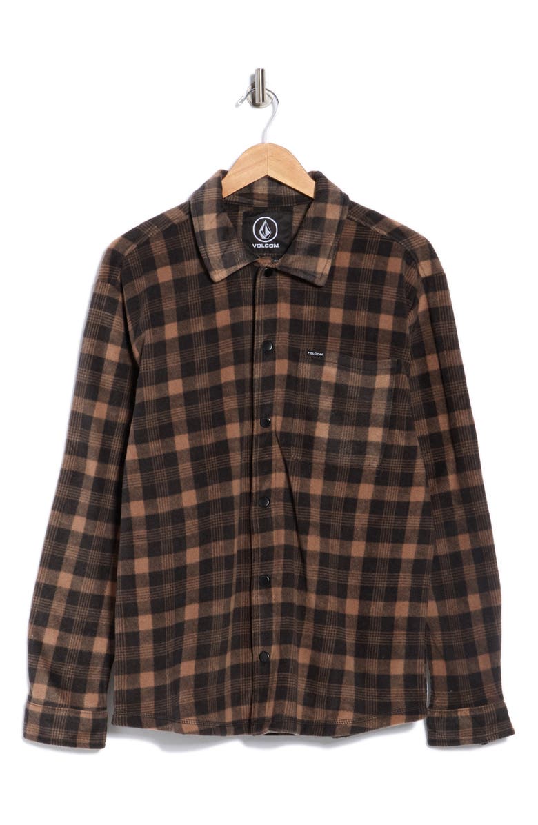 Volcom Hunter Plaid Fleece Shirt Jacket, Alternate, color, Black
