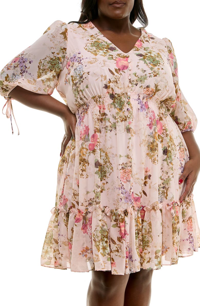 Taylor Dresses Floral Three-Quarter Sleeve Dress, Alternate, color,