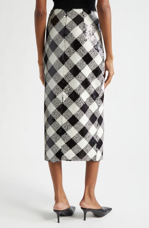 Veronica Beard Allora Sequin Check Midi Skirt In Black Off-white