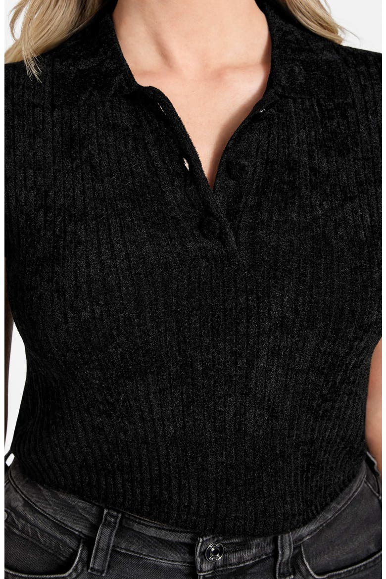 Mona Chenille Polo Sweater, Alternate, color, BLACK-BLACK