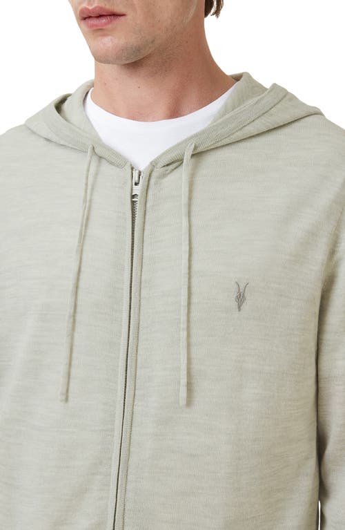 Allsaints Mode Merino Zip Up Ramskull Hoodie In Slate Green