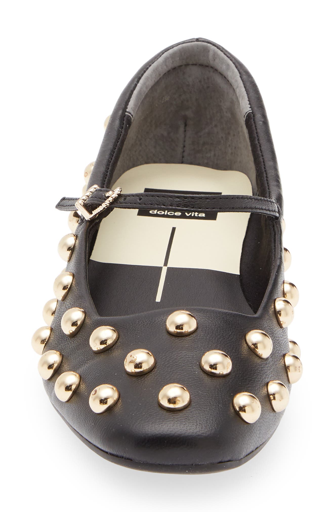 Dolce Vita Alissa Studded Flat, Alternate, color, Black Leather