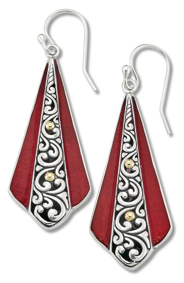 SAMUEL B. Sterling Silver & 18K Gold Coral Drop Earrings, Main, color, Red