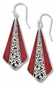 SAMUEL B. Sterling Silver & 18K Gold Coral Drop Earrings