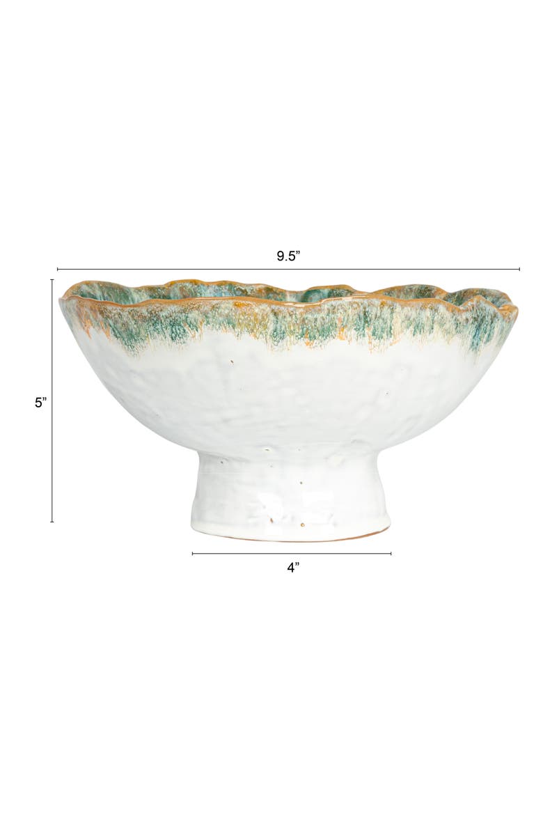 Large Stoneware Footed Bowl with Speckled Glaze, Green and Brown, Alternate, color, Blue