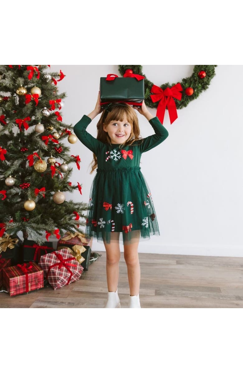 Sweet Wink Emerald Candy Cane Sequin Christmas Long Sleeve Tutu Dress, Alternate, color, Emerald Green