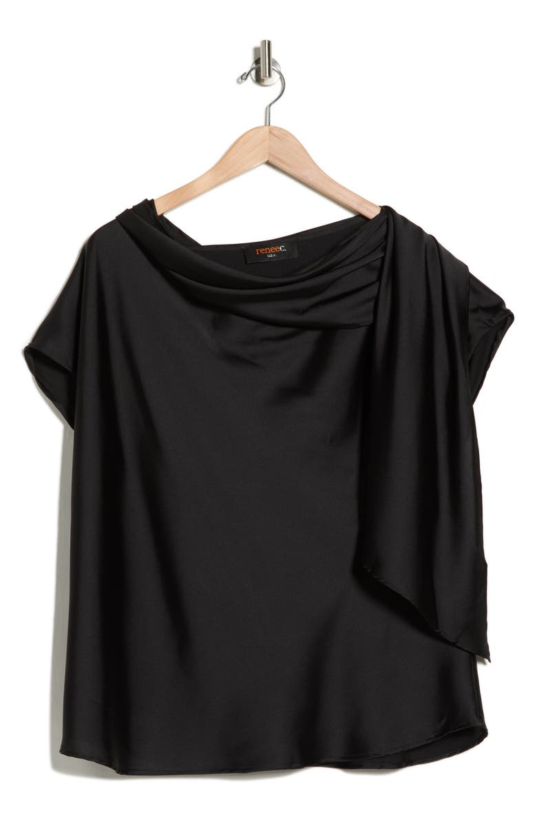 Renee C Satin Scarf Top, Alternate, color, Black