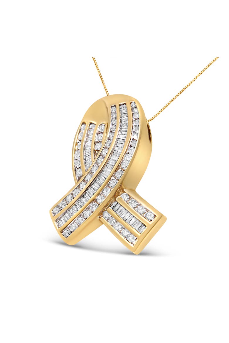 14K Yellow Gold 2 5/8 Cttw Diamond Awareness Ribbon Pendant Necklace - NO CHAIN, Alternate, color, Yellow