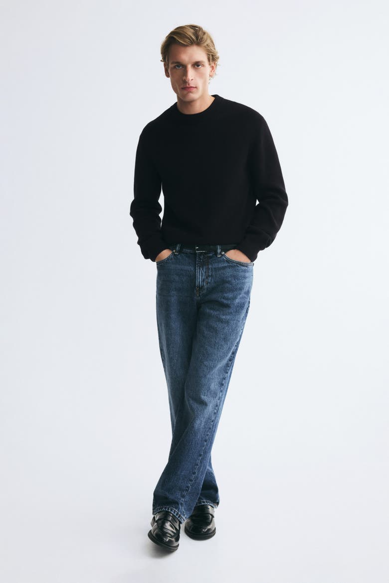Regular-Fit Rib-Knit Cotton Sweater, Main, color, Black