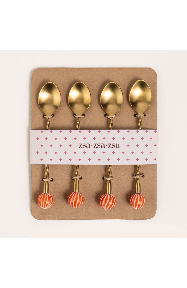 Zsa Zsa Zsu Rampur Set Of 4 Steel Dessert Spoon Set Cheerland, Alternate, color, Gold
