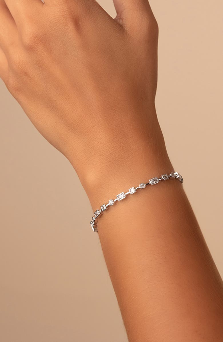 Sterling Forever Camden Staggered Cubic Zirconia Tennis Bracelet, Alternate, color, Silver