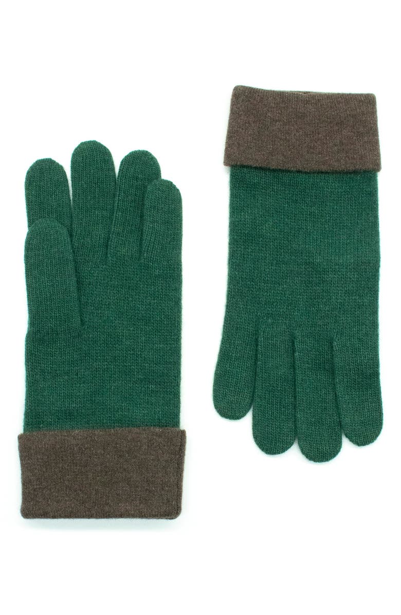 Portolano Contrast Cuff Knit Gloves, Main, color, Green/Chocolate