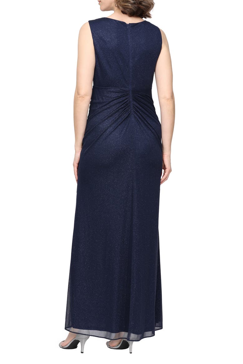 Sleeveless Glitter Mesh Gown, Alternate, color, DARK NAVY