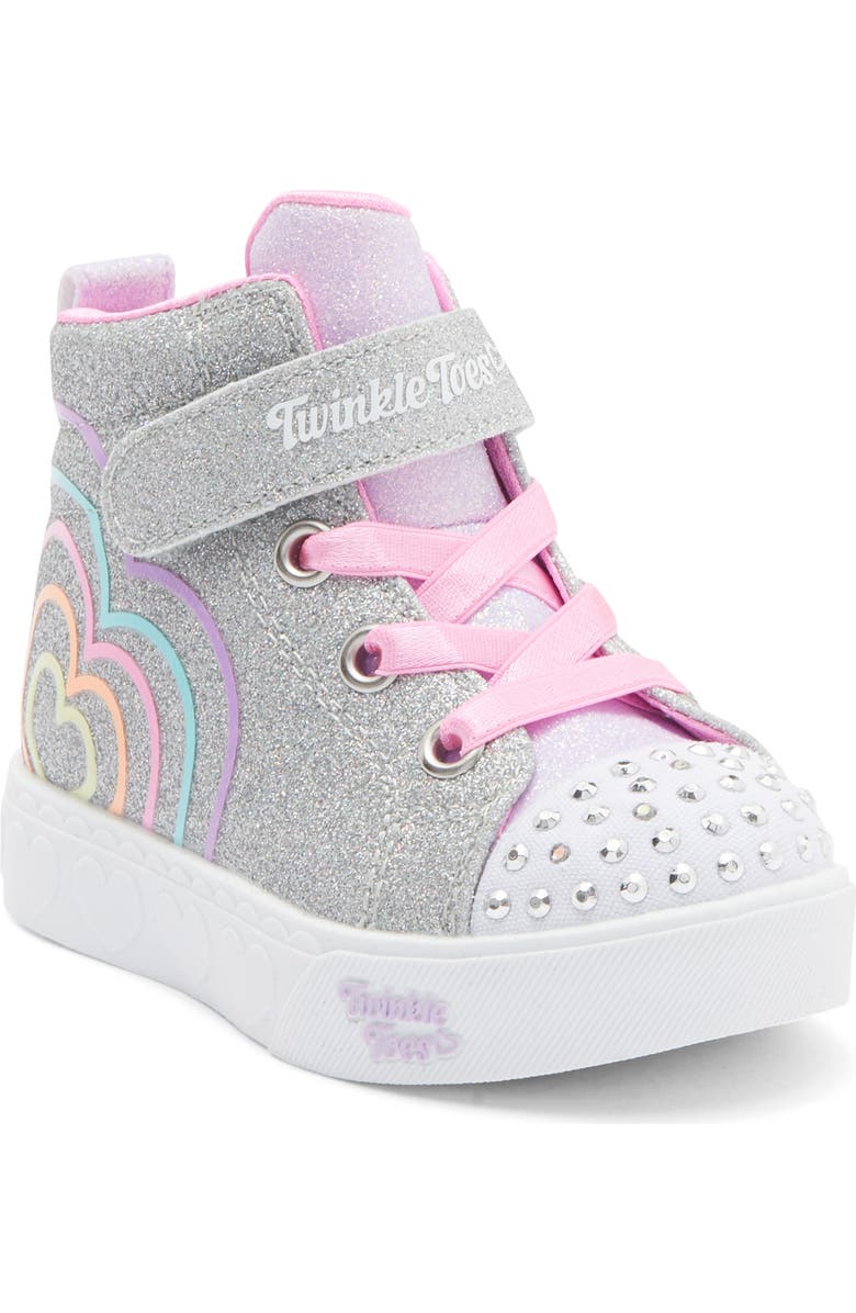 SKECHERS Kids' Twinkle Toes Heart Steps High Top Sneaker, Main, color, Silver Multi