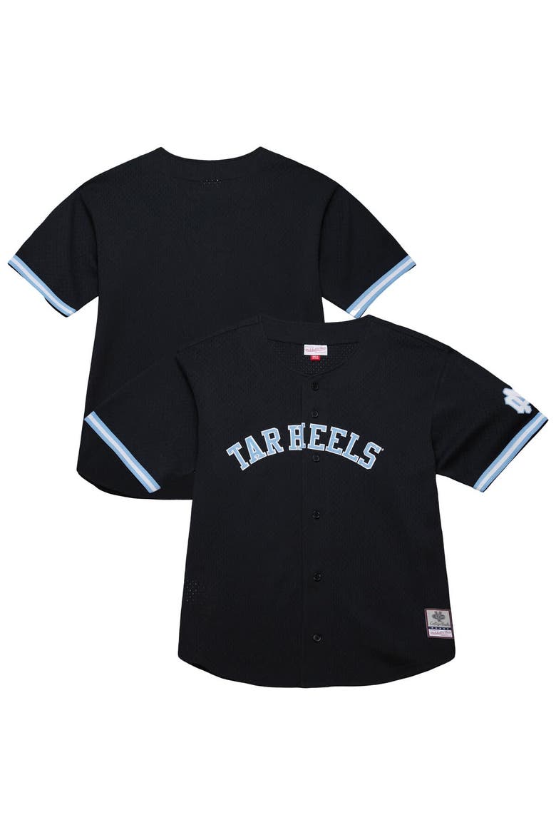 Men's Mitchell & Ness Black North Carolina Tar Heels On The Clock Full-Button Fashion Jersey, Main, color, Black