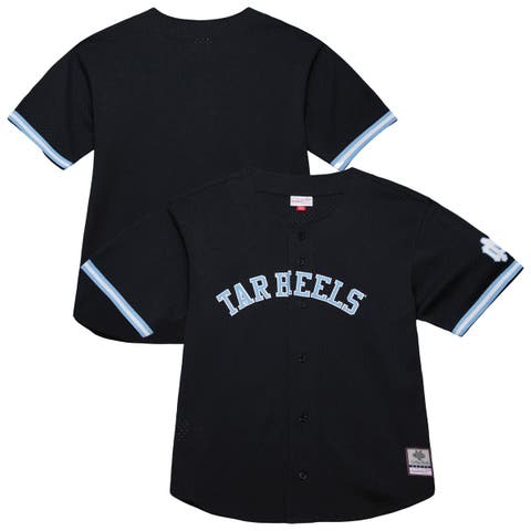 Men's Mitchell & Ness Black North Carolina Tar Heels On The Clock Full-Button Fashion Jersey