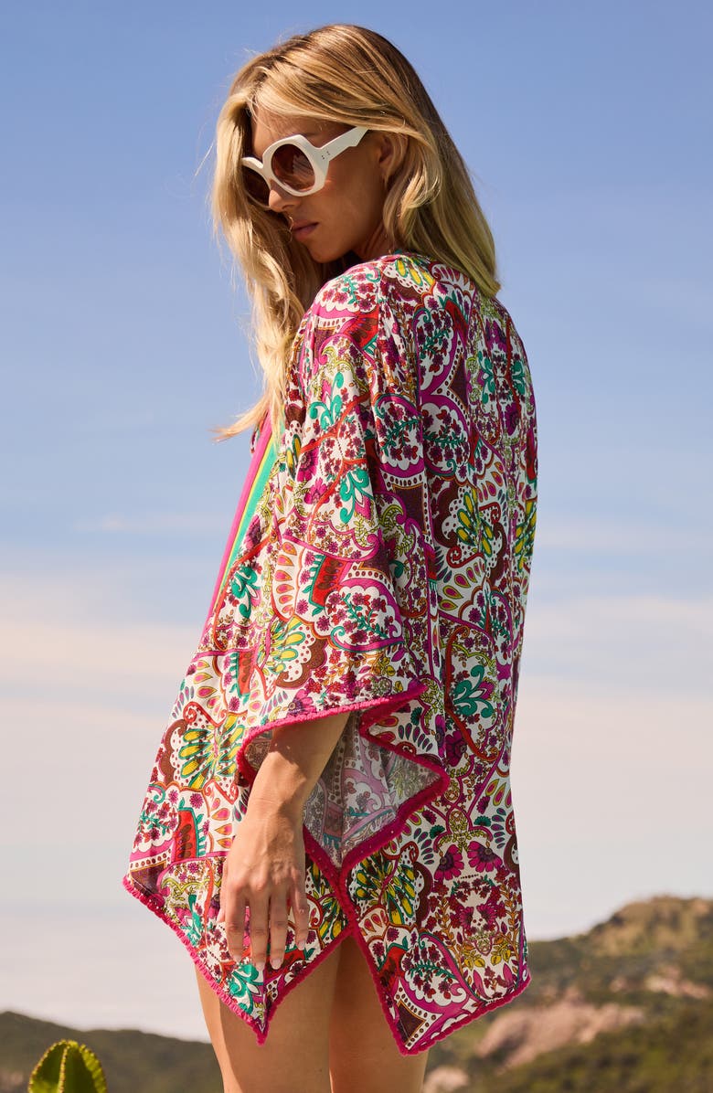 Trina Turk Garden Fringe Trim Cover-Up Shorts, Alternate, color, Pink Multi