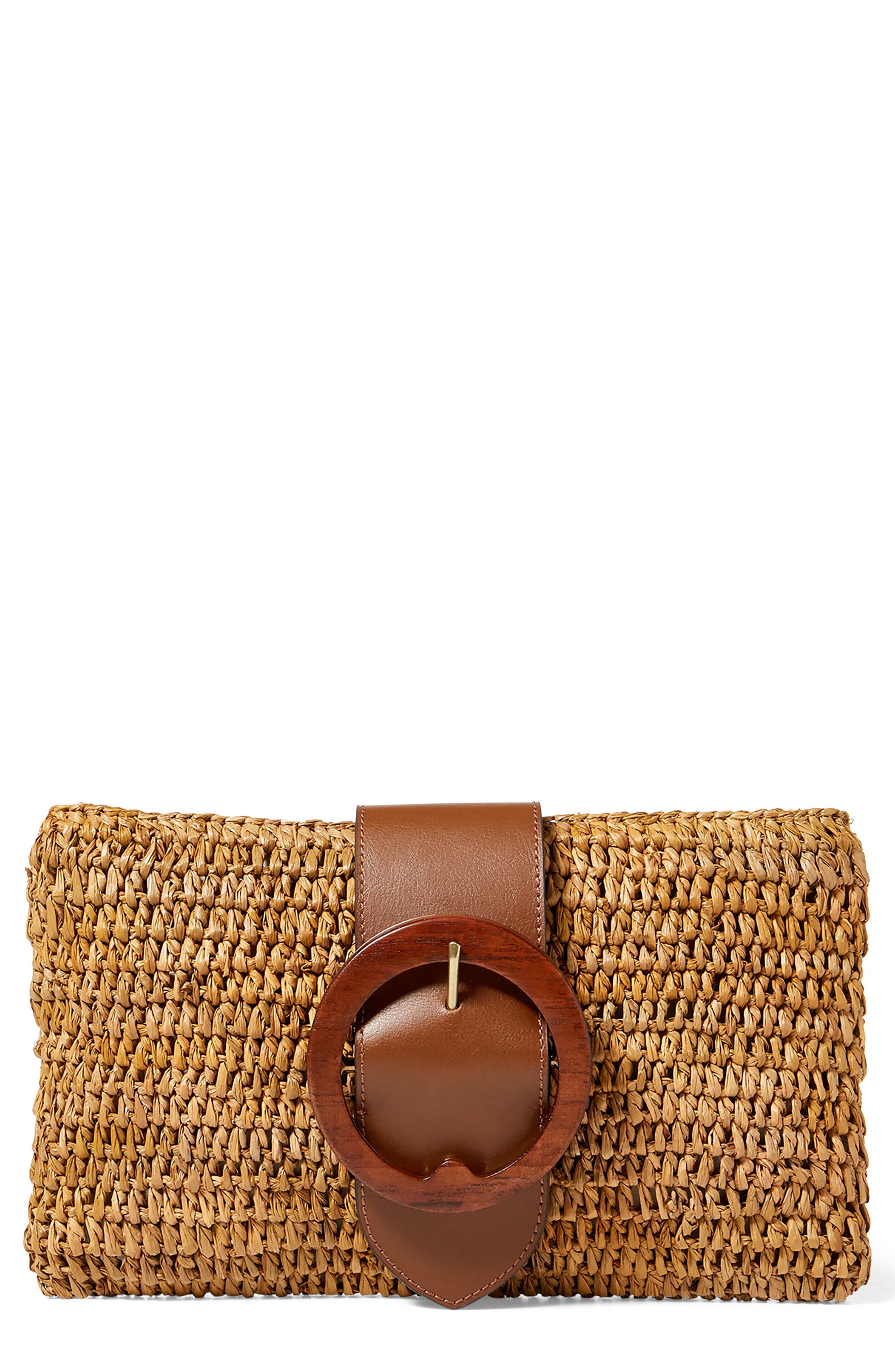 Lennox Raffia & Leather Clutch, Main, color, NATURAL