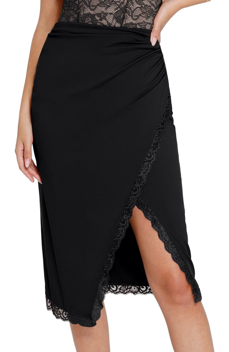 Popilush Shapewear Slimming Lace Trim Midi Wrap Skirt, Main, color, 