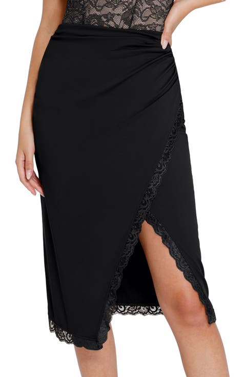 Shapewear Slimming Lace Trim Midi Wrap Skirt