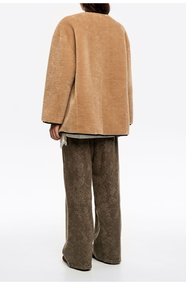 Bimba y Lola Reversible Fur Coat With Crew Neckline, Alternate, color, Camel