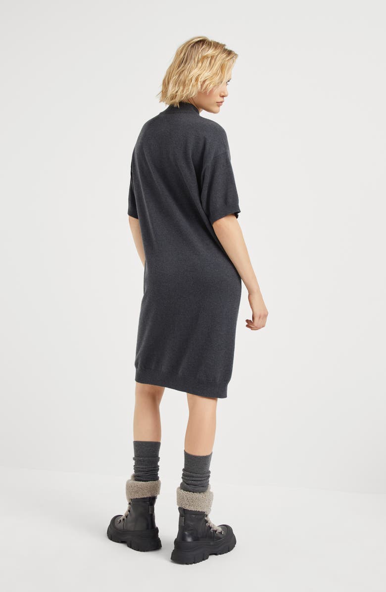 Brunello Cucinelli Virgin wool, cashmere and silk knit dress with dazzling mosaic embroidery, Alternate, color, 