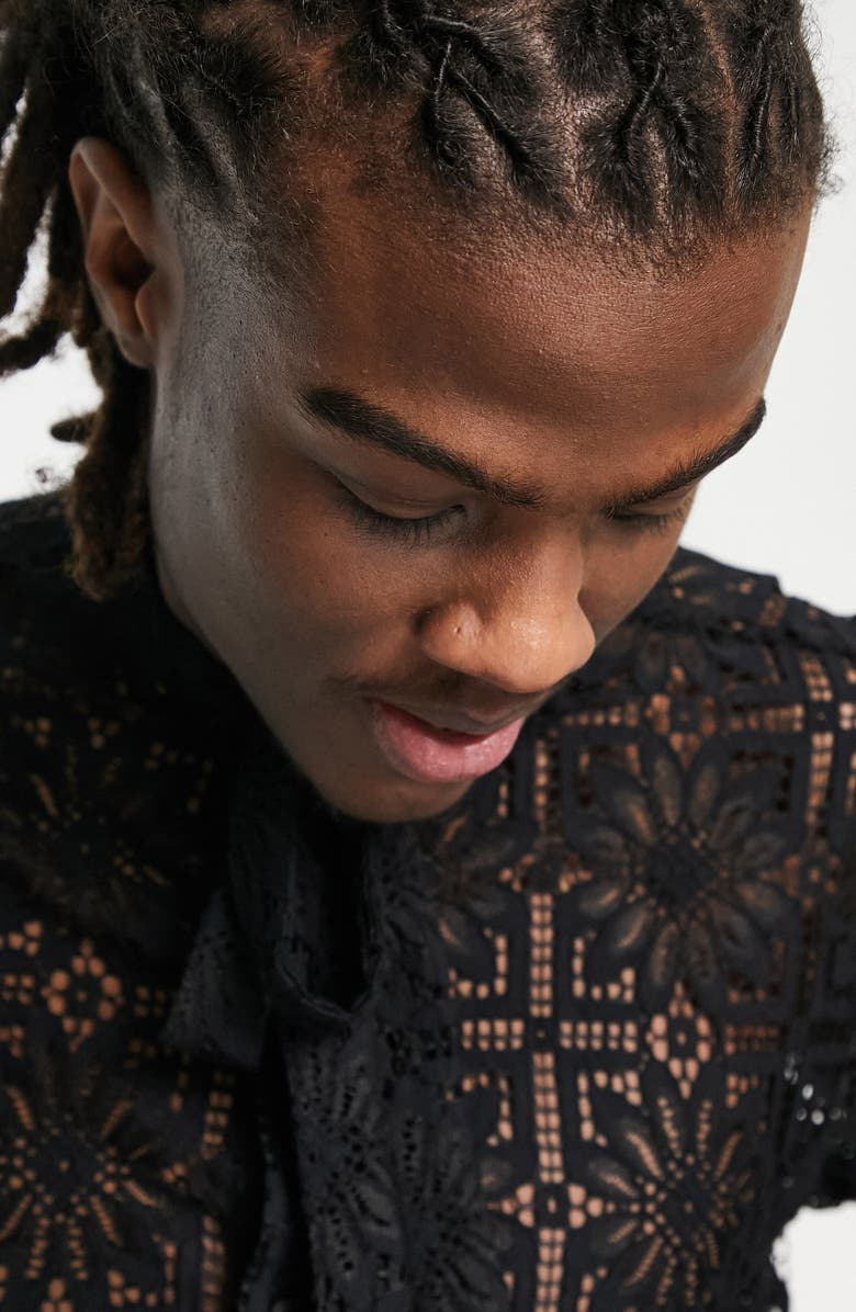 ASOS DESIGN Tie Neck Lace Button-Up Shirt, Alternate, color,