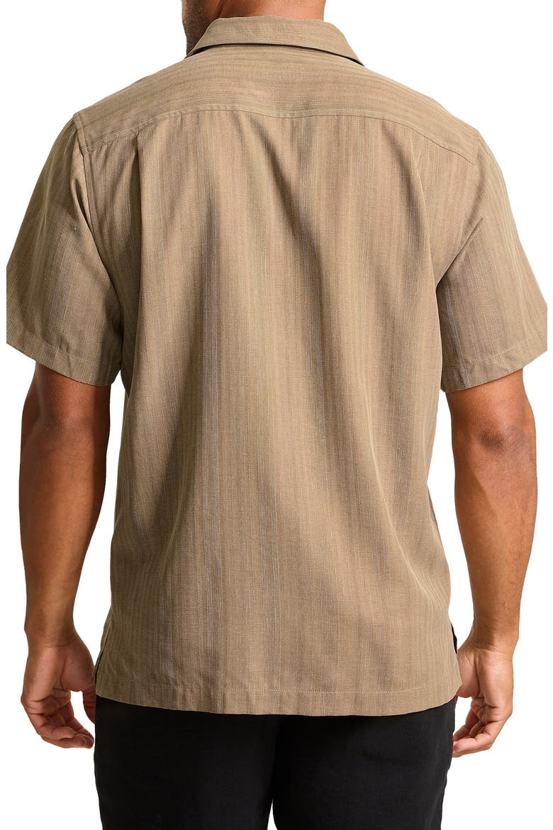 Maui Border Silk Short Sleeve Button-Up Shirt, Alternate, color, SOFT BROWN