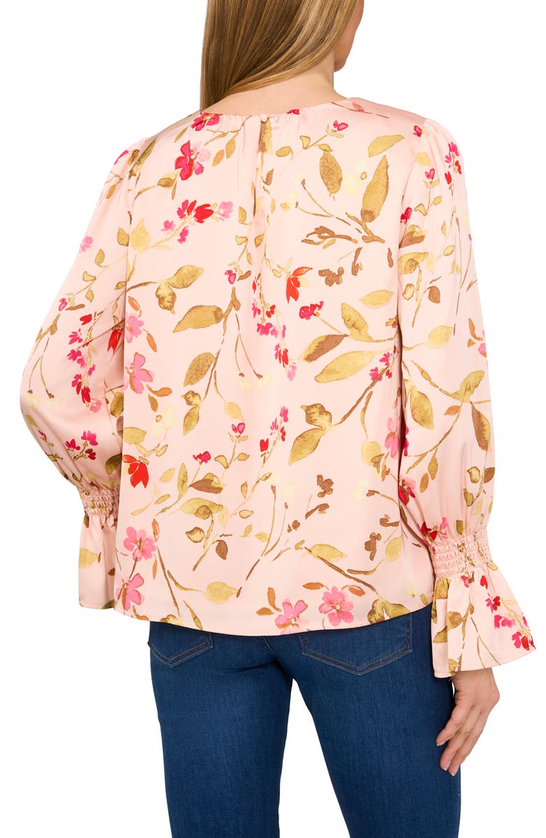 CeCe Floral Ruffle Cuff Charmeuse Top, Alternate, color, 