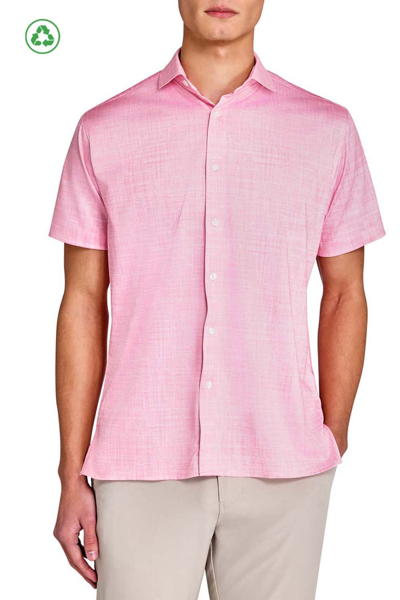 Regular Fit Chambray Recycled Performance Golf Button-Down Shirt, Main, color, CORAL