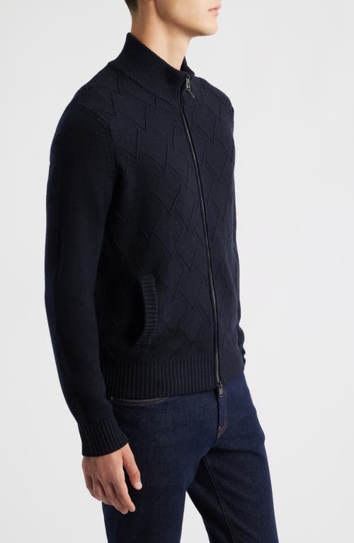 Canali Mock Neck Wool Zip Cardigan In Blue