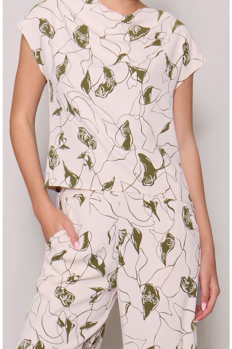 Luxe Crepe Short Sleeve Top, Alternate, color, BONE OLIVE ABSTRACT