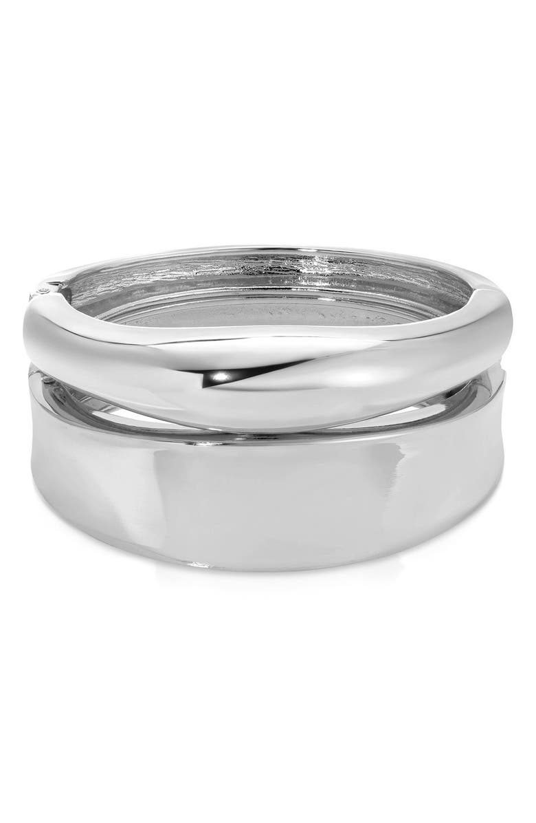Ettika Set of 2 Bangle Bracelets, Main, color, Silver