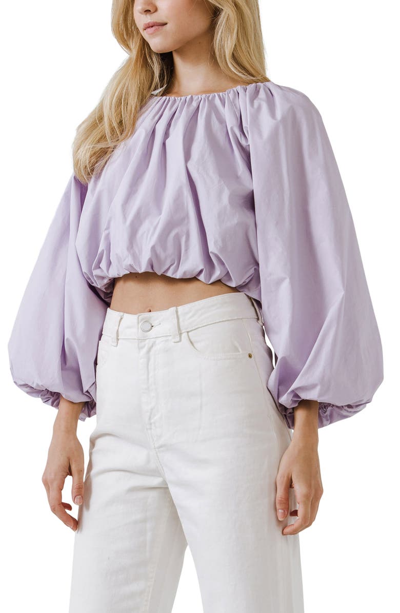 English Factory Crop Blouson Sleeve Top, Alternate, color, Lavender