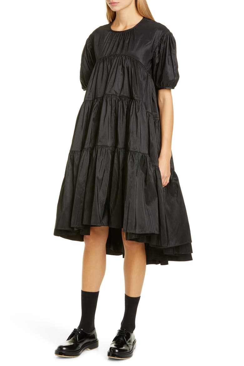 Esmie Tiered Puff Sleeve Dress, Main, color, BLACK