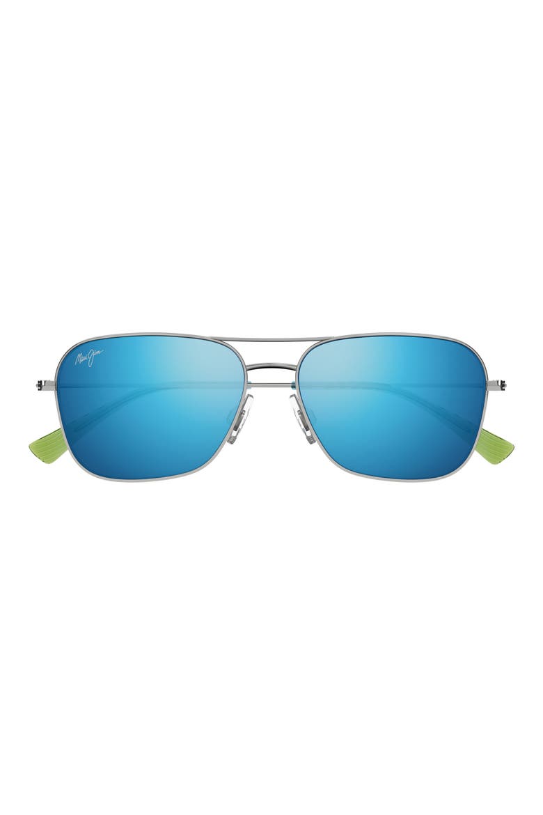 Naauao 58mm PolarizedPlus2® Aviator Sunglasses, Main, color, SILVER/ BLUE HAWAII