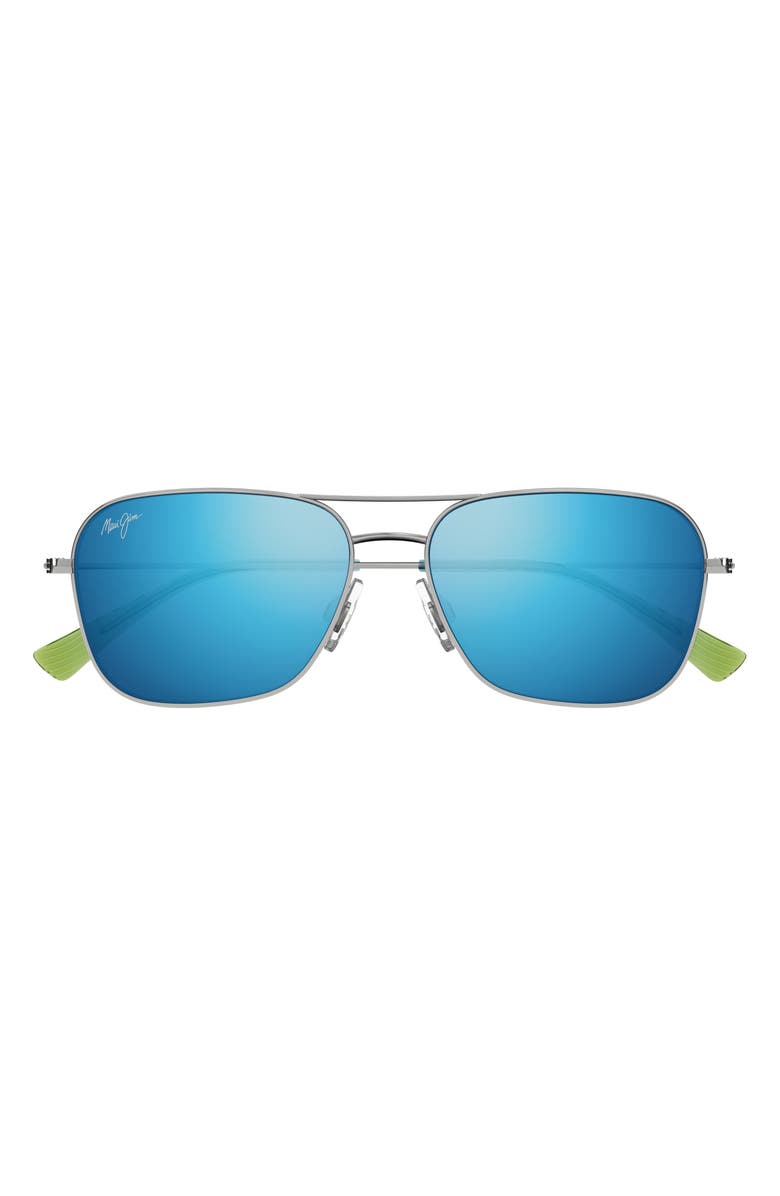 Maui Jim Naauao 58mm PolarizedPlus2<sup
®</sup
Aviator Sunglasses, Main, color, Silver/ Blue Hawaii