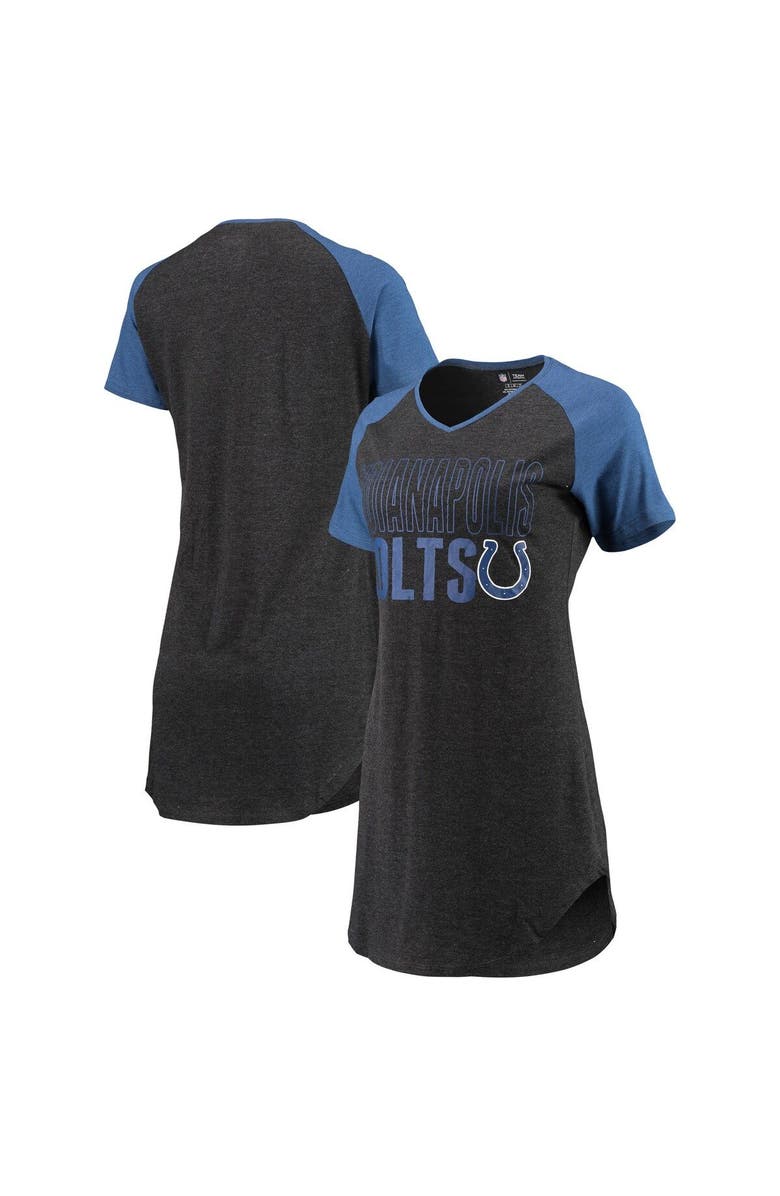 CONCEPTS SPORT Women's Concepts Sport Black/Heathered Royal Indianapolis Colts Meter Raglan V-Neck Knit Nightshirt, Alternate, color, 