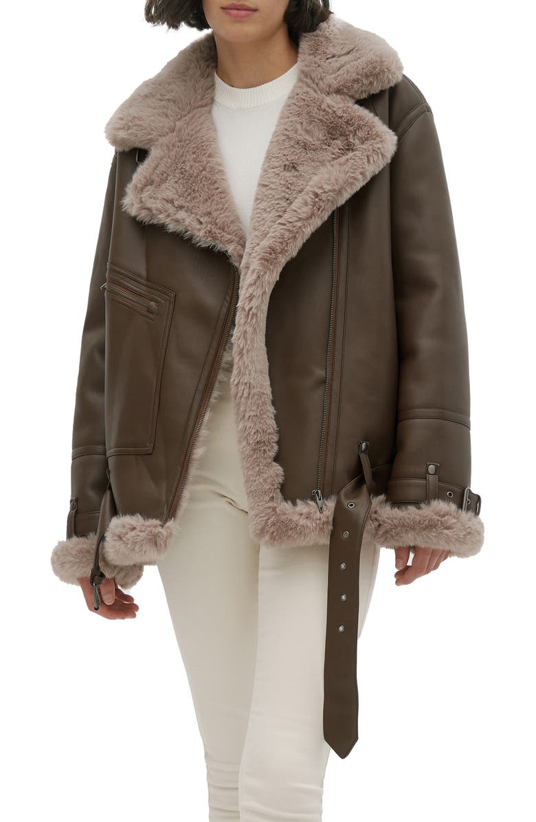 Noize Tezza Faux Fur Lined Faux Leather Jacket, Main, color, 