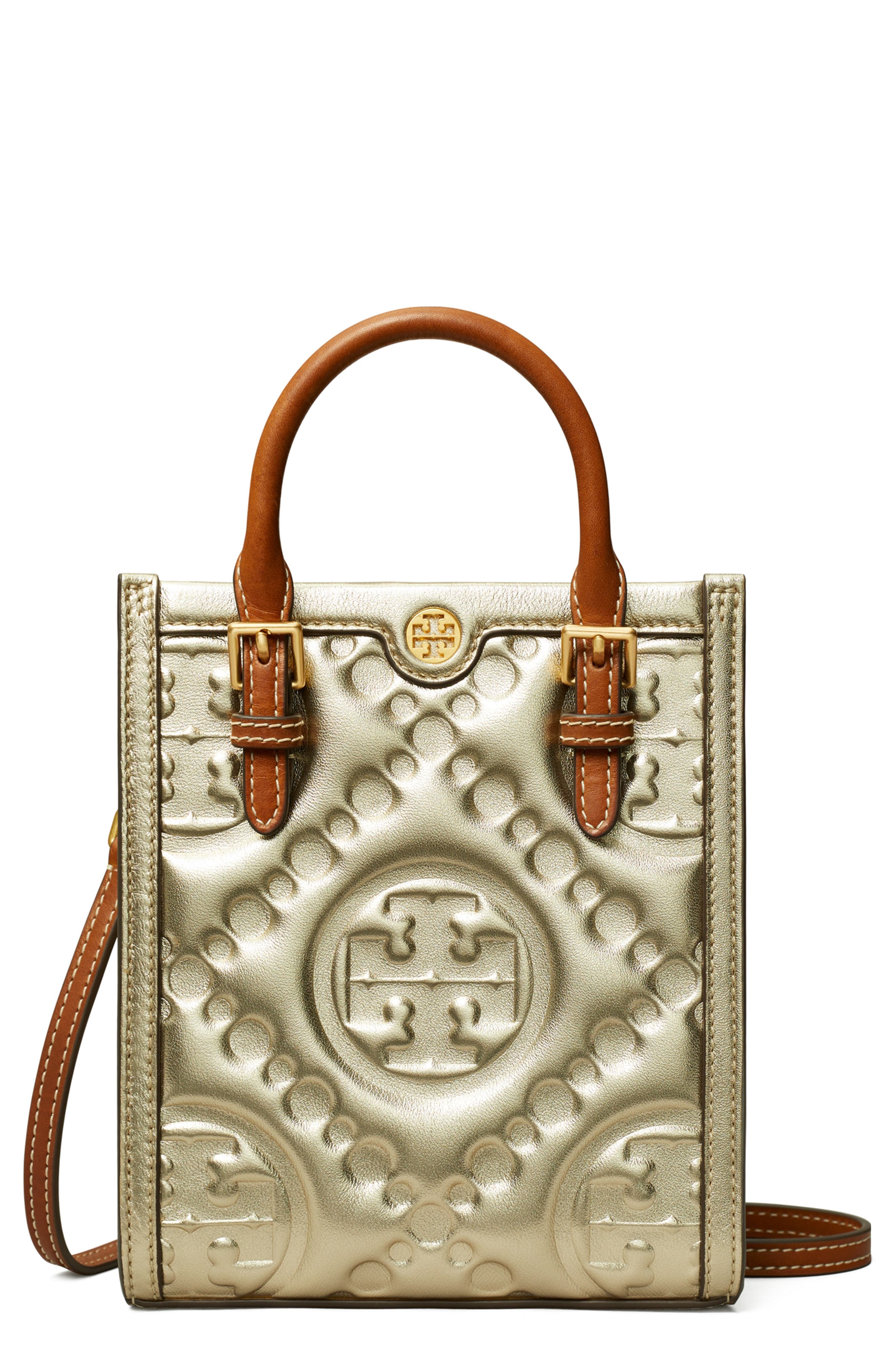 Tory Burch T Monogram Embossed Puffy Metallic Leather Crossbody Bag, Main, color, 