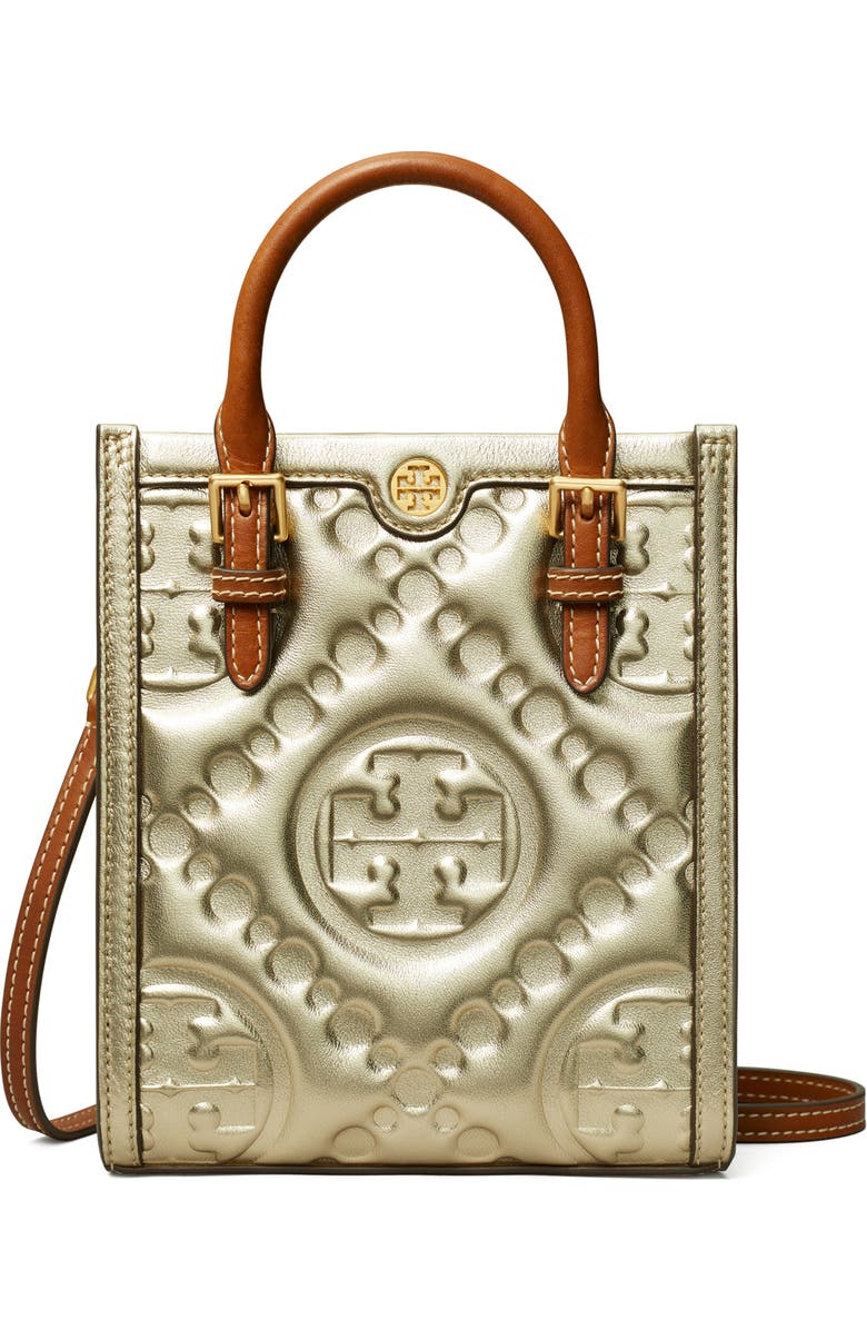 Tory Burch T Monogram Embossed Puffy Metallic Leather Crossbody Bag, Main, color,