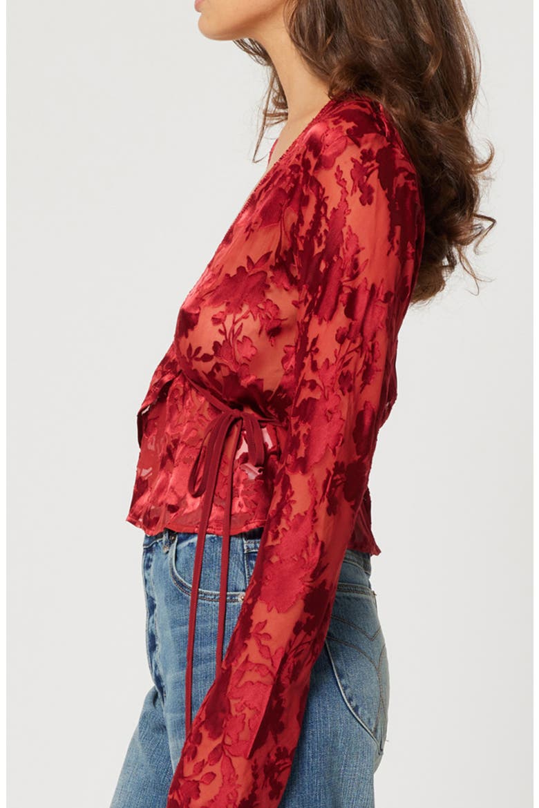 Rodeo Sheer Burnout Wrap Top, Alternate, color, RUBY
