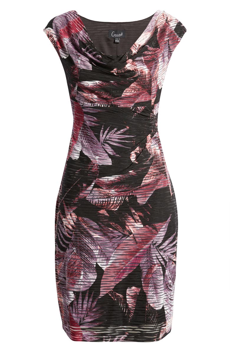 Connected Apparel Leaf Jacquard Cowl Neck Sheath Dress, Alternate, color, 