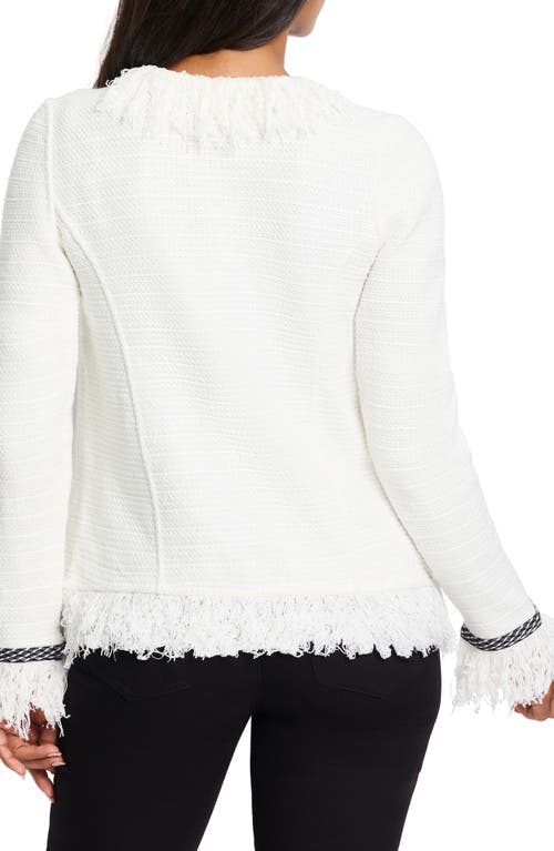 Nic + Zoe Statement Fringe Mix Knit Jacket In Classic Cream