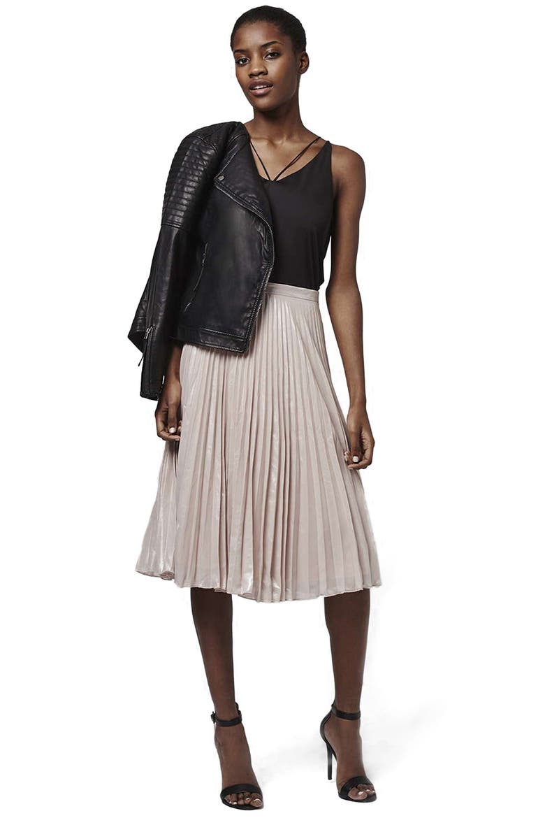 Metallic Pleated Midi Skirt, Alternate, color, LIGHT PINK