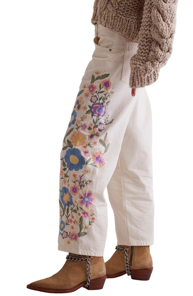 Free People Willow Floral Embrodiered Straight Leg Jeans, Alternate, color, 