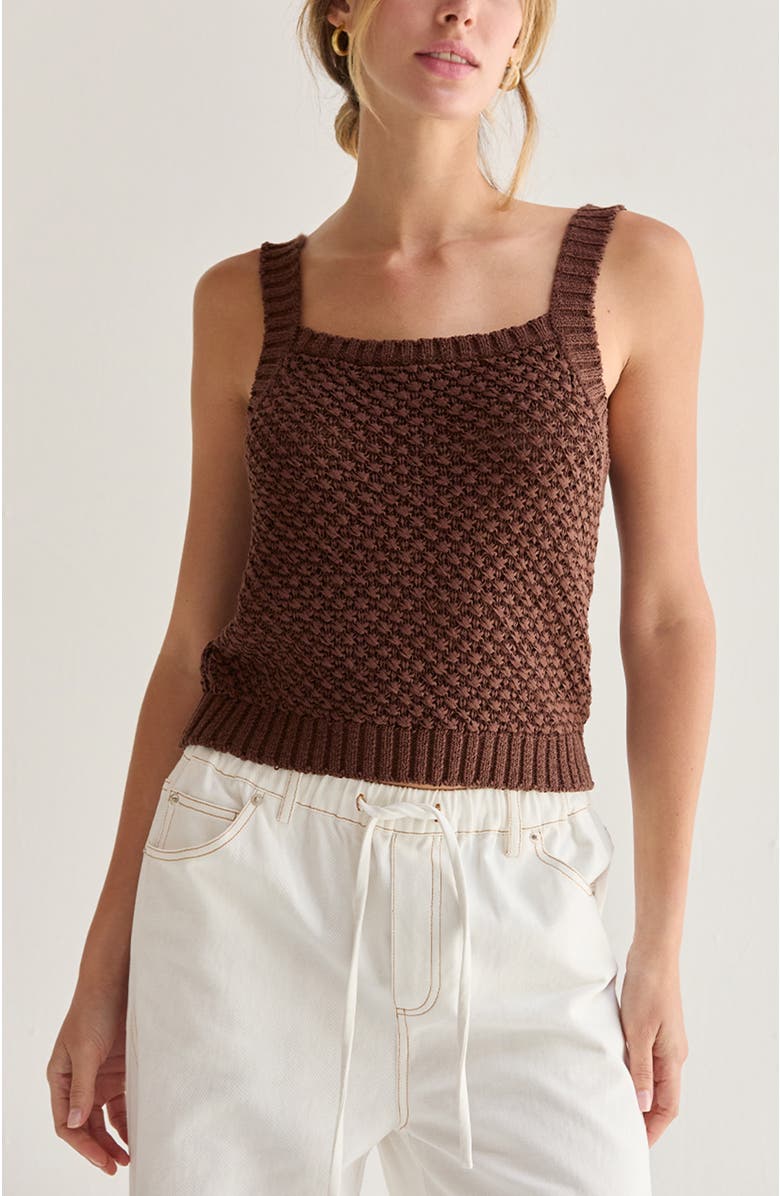 CRESCENT Basket Weave Knit Cardigan Tank Two Piece Set, Alternate, color, Brown