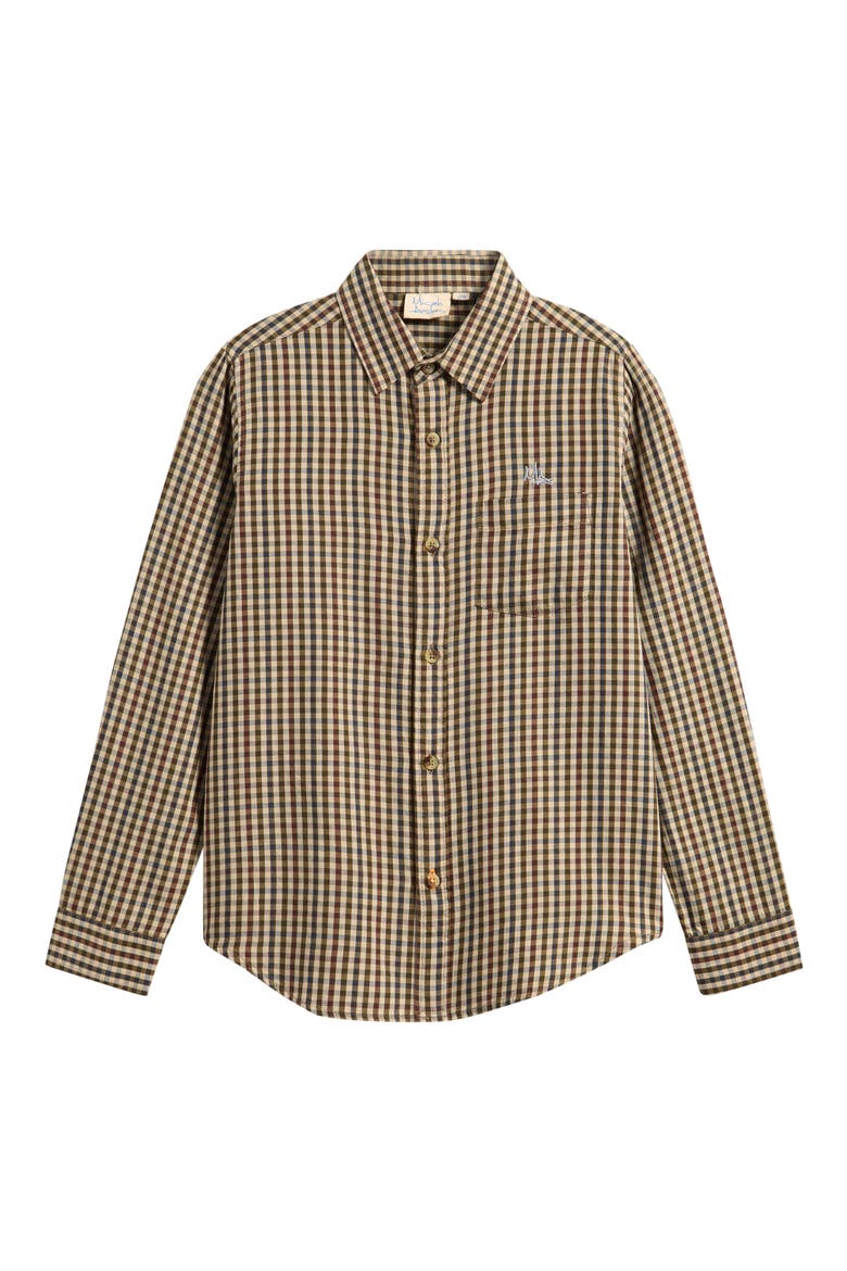 Kids' Plaid Long Sleeve Button Down Shirt, Main, color, BROWN